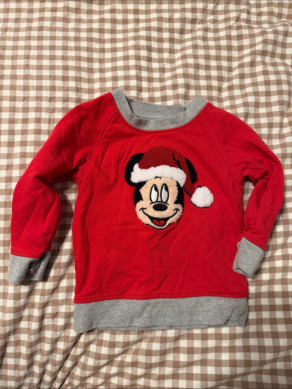 Disney Red Mickey Mouse Holiday Pullover with Gray Trim